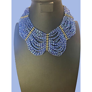 Gorgeous Blue seed bead collar necklace with silver enhancements. Choker length